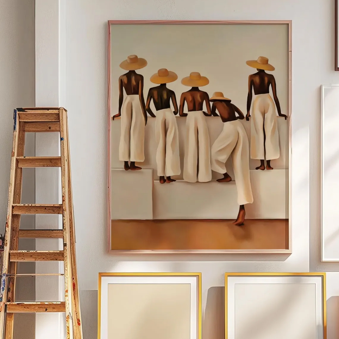 E-shop 2D Flach, 2D Flach, 1 Stück, Wandkunst, Mode Poster, Beige Weibliches Silhouette Leinwandgemälde, Minimalistischer Unisex Bohemian Druck -