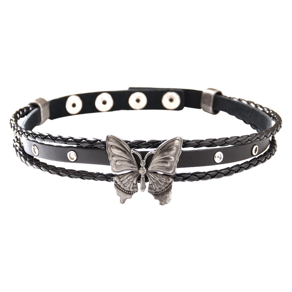 Jewelrywe Women's Pu Leather Choker: Ladies Vintage Punk Gothic Adjustable Cosplay Short Necklace