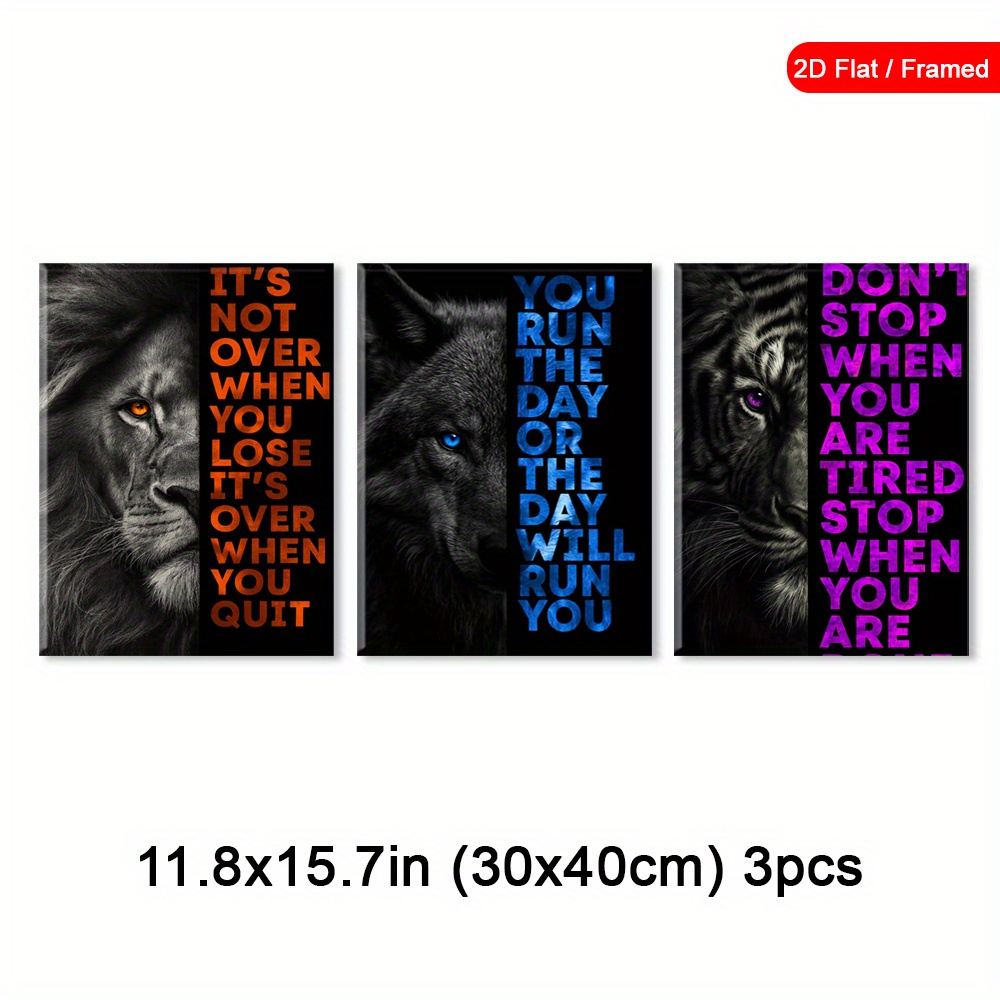 TEMU Set Of 3 Framed Wild Animal Wall Arts, Vibrant Colors Art Deco, Retro Canvas Art Prints - Minimalist Posters, Phrases Poster, Indoor & Outdoor,
