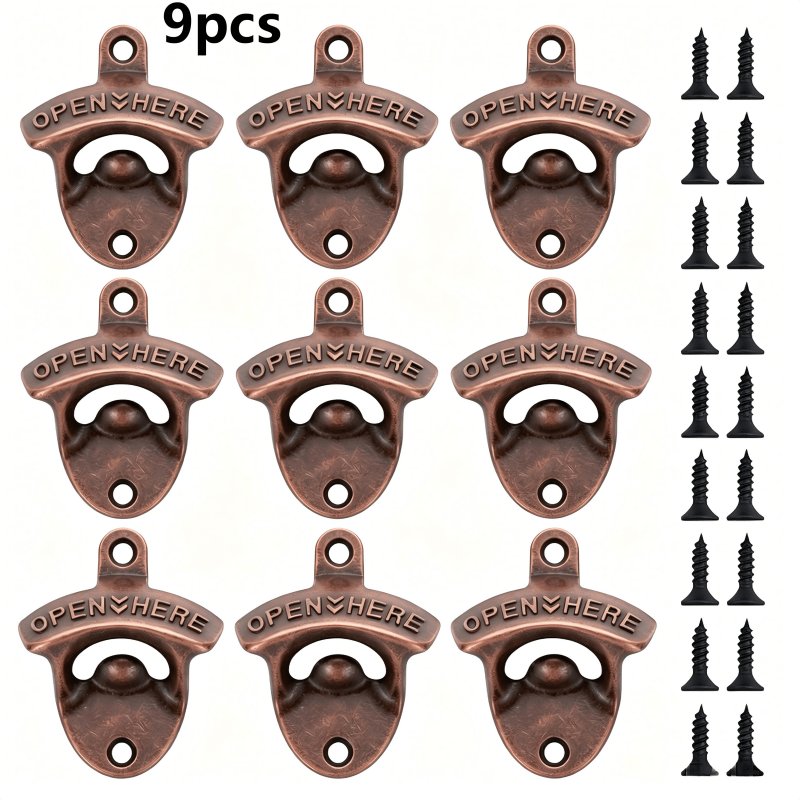 Dofiki 9/18pcs Copper Wall-mounted Bottle Opener, Vintage Rustic Style With Screws, For Home, Garden, Bar, Ktv, Hotel (bronze Tone)