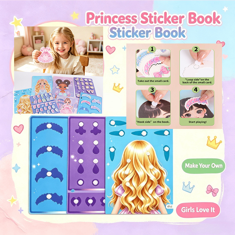TEMU Kids' Beauty Sticker Book - Interactive Busy Book/quiet Book, Reusable For Hair Styling, Dress-up, Nail Art & Makeup, Dress-up Sticker Book, For