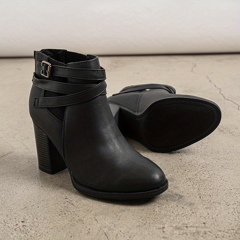 Women's Chunky High Heel Ankle Boots Close Toe Fall Heeled Booties Shoes, Women Shoes