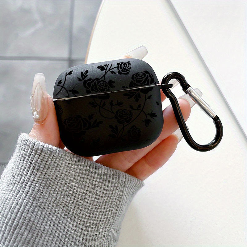 TEMU Fashionable Creative All-inclusive Shockproof Black Rose Pattern Headphone Case For For Airpods 1/2, For Airpods 3, For Airpods Pro, For Airpods
