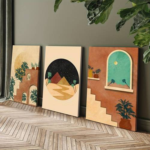 artikel foto 2d plat, 2d plat, kunstwerken, platte 2d decoraties voor valentijnsdag en nieuwjaar! set van 3 ingelijste canvas stukken in oranje en boheemse . perfect voor de slaapkamer, woonkamer of thuis kantoor. een verfijnd cadeau voor valentijnsdag