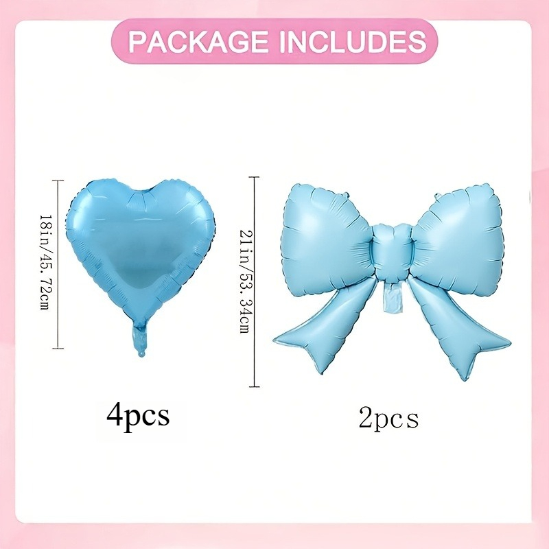 Image of 6pcs/set, Light Heart Bow Film Balloon Set Wedding Decoration, Birthday Party, Anniversary, Valentine's Day Atmosphere, Ramadan, Indoor Room Decoration, Outdoor Photo