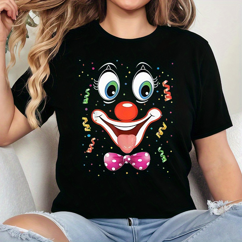 

Women's T-shirts Printed With A Clown, A , Big Eyes, A Big Laughing , A And Style And . Trendy Pattern, Round Neck, For Wearing. Short Sleeves, In Stock. Ideal As Birthday, V