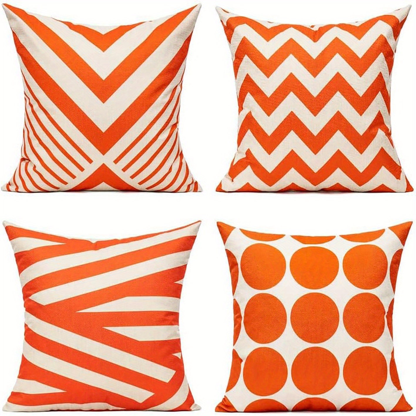 TEMU [JIT] Lot de 4 coussins décoratifs d'extérieur 2D, face unique, sur , style bohème, géométriques, orange vif et blanc, adaptés pour patio,
