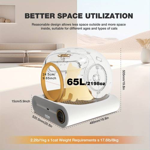 automatic self cleaning litter box with large capacity 65l 9l app control for multiple cats without battery