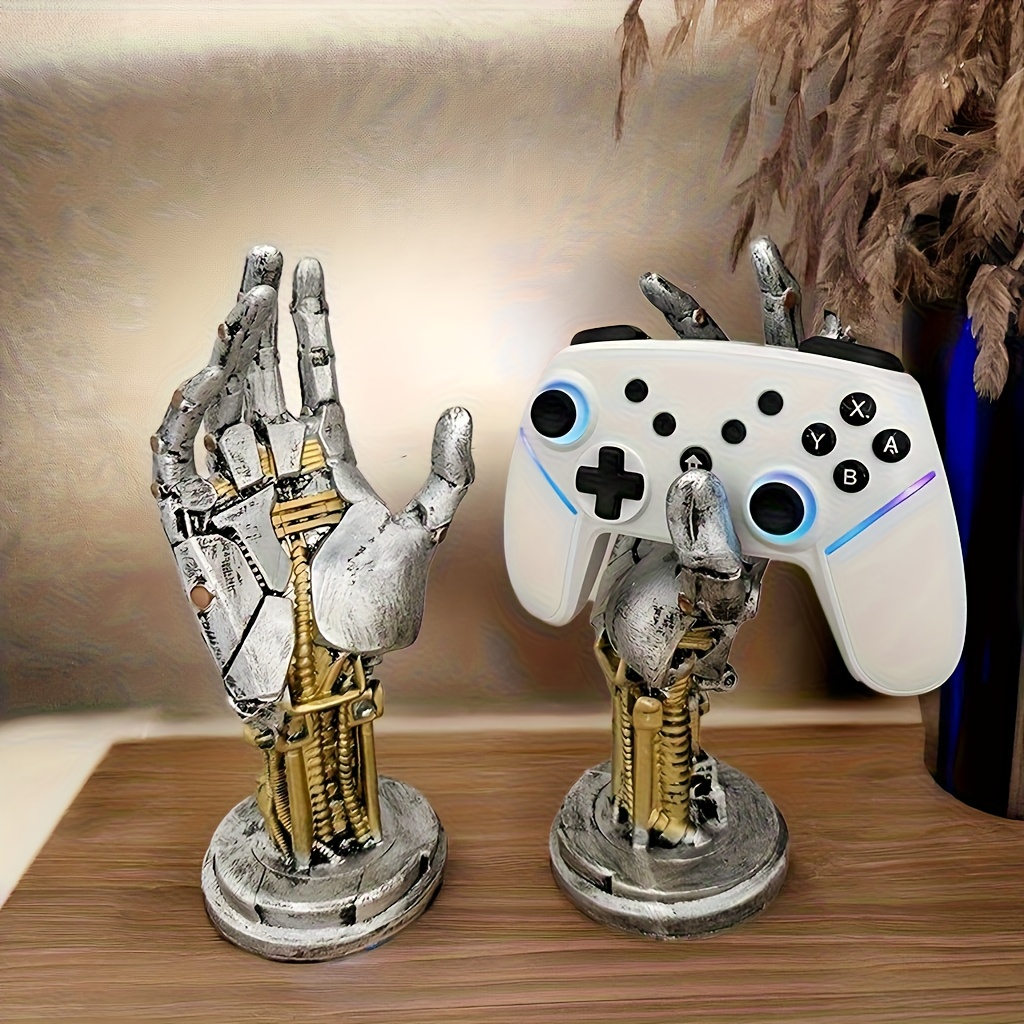 TEMU 2pcs Unique Cyberpunk Mechanical Arm Statue, Ultra-futuristic Design Game Controller Holder, Headset Stand, Desktop Ornament, Perfect Gift For