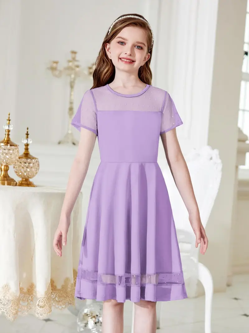 tween girls dress formal contrast mesh short sleeve a line - Temu tween girls dress formal contrast mesh short sleeve a line - Temu