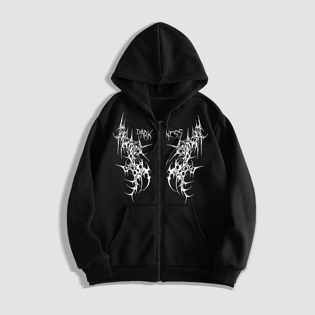 

Men's Gothic Dark Wind Graphic Zip-up Hoodie - Casual Polyester Cardigan With Intricate , Ribbed Cuffs & Hem, Full Zipper Closure For Fall/winter