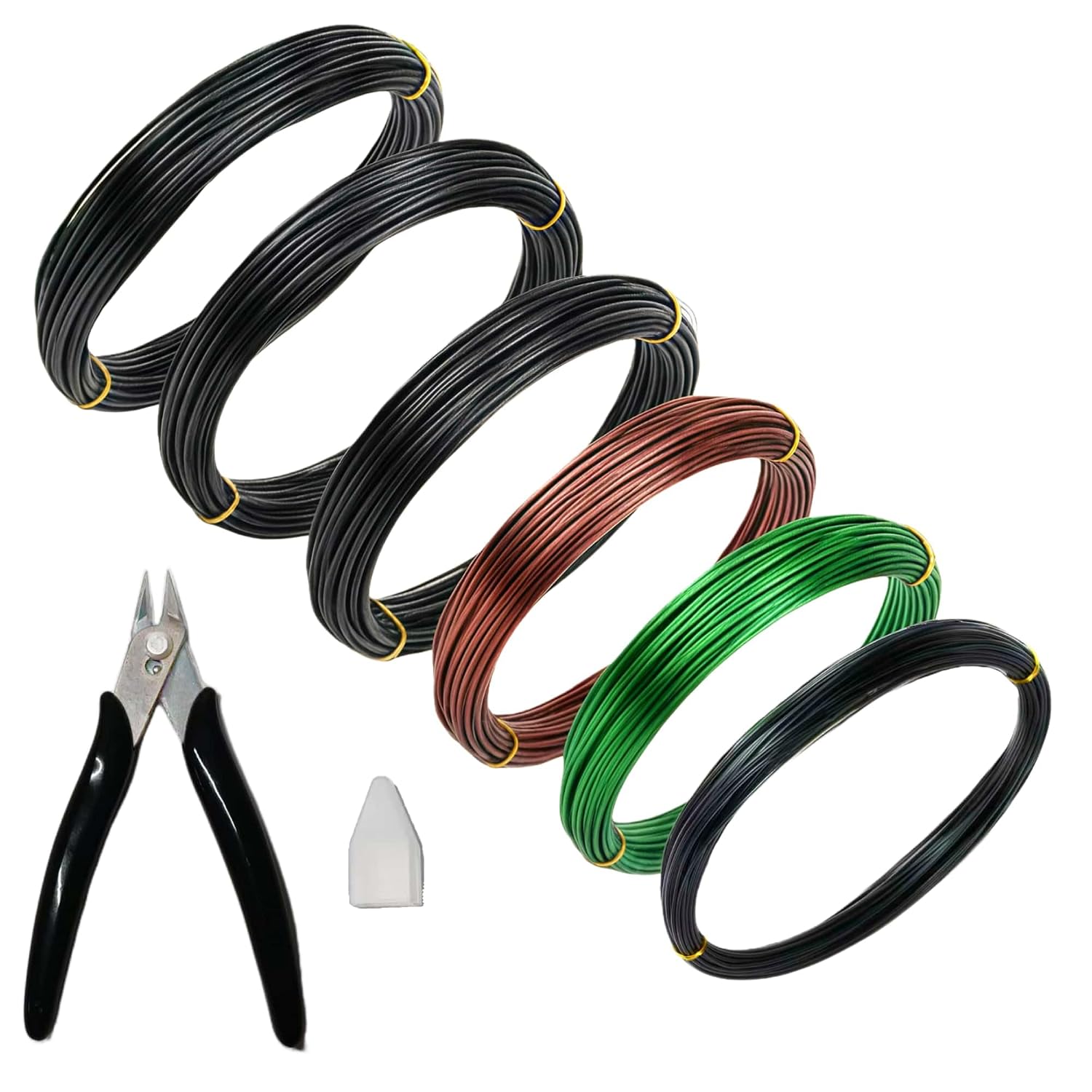 TEMU Kit de fil d'entraînement pour bonsaï, 6 rouleaux, avec coupe-fil, 160 pi de fil d'aluminium anodisé, 4 tailles