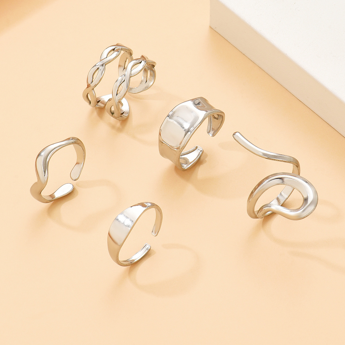 Image of 5pcs Of Minimalist And Fashionable 304 Stainless Steel Open Rings, Silvery Geometric Ring Sets - Versatile Casual Additions, Perfect Birthday Gifts Or Daily Wear