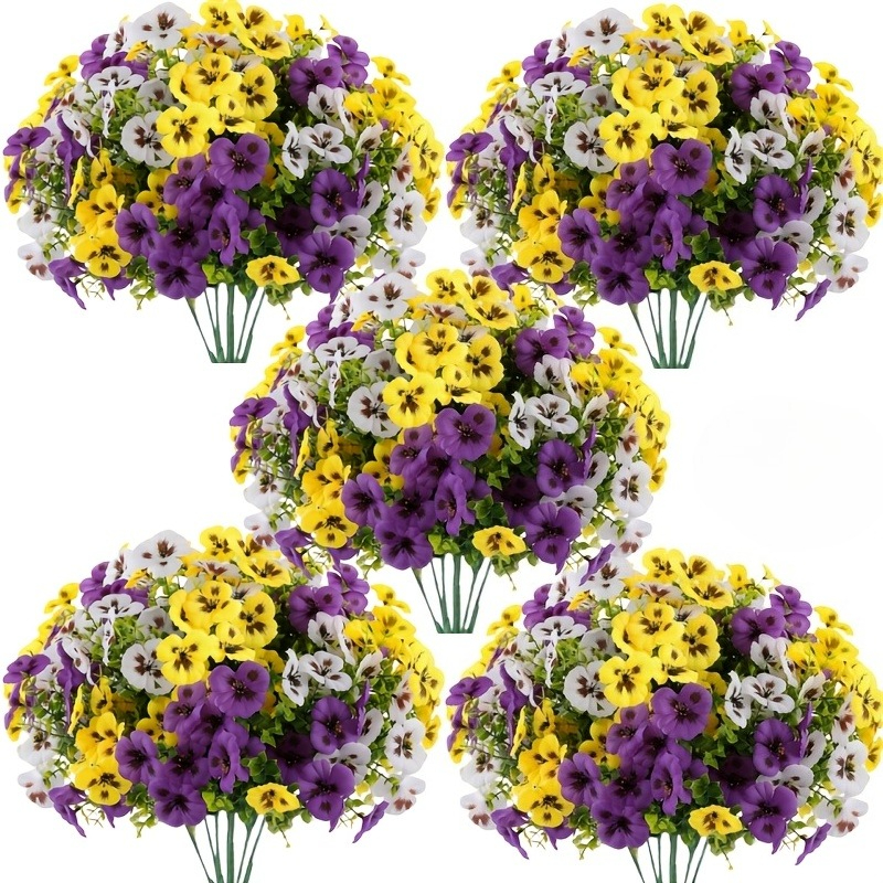 36pcs artificial pansy bouquet resistant to   including 14 yellow 12 white and 10 purple stems suitable for home decoration   used indoors or outdoors   yard decoration   garden embellishments window box decor