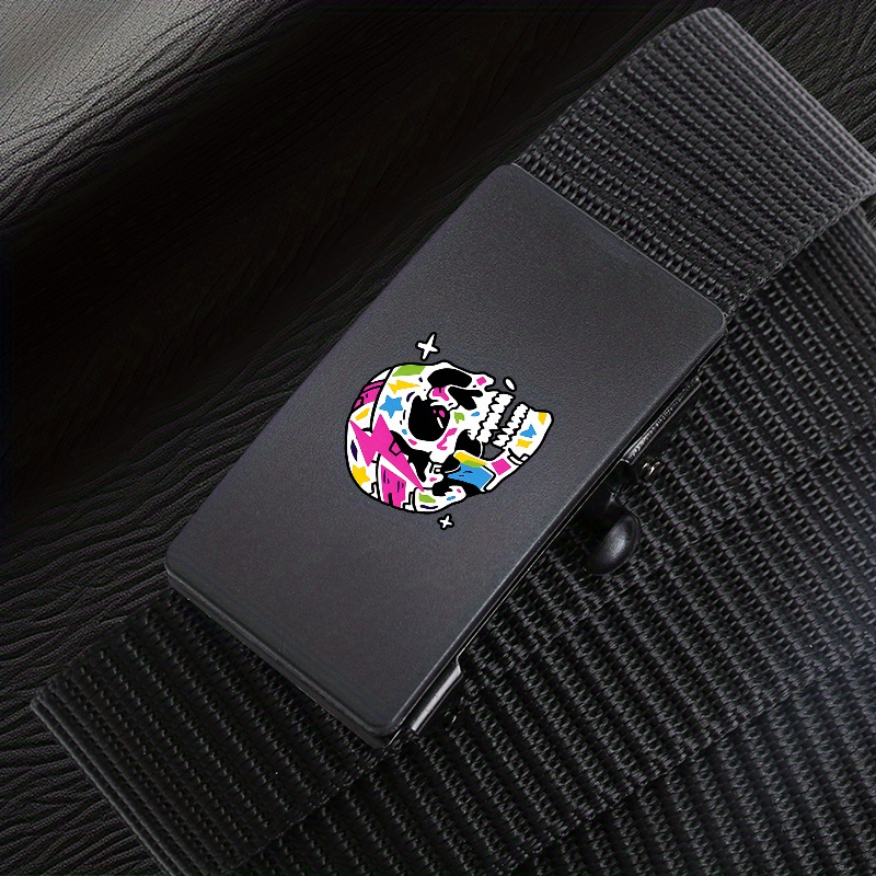 Men's Graffiti Skull Pattern Automatic Buckle Belt Polyester Woven