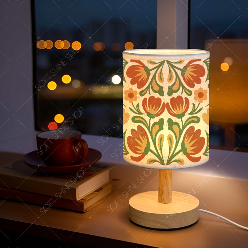 Fabric Shade USB-Powered Print Table Lamp, Cozy Light