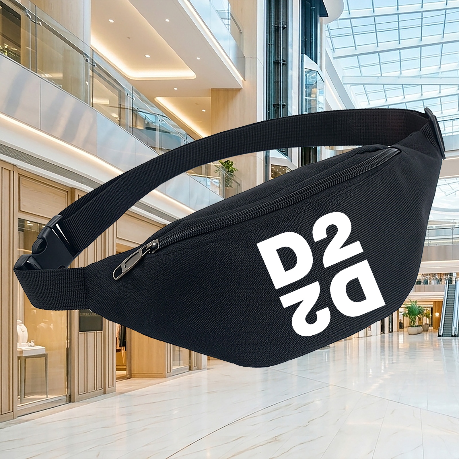 TEMU D2 Logo Print Waist Bag For Men Women Crossbody Chest Pack Outdoor Travel Essentials Bum Fanny Belt Pouch Sport Running Cycling Hiking Gear