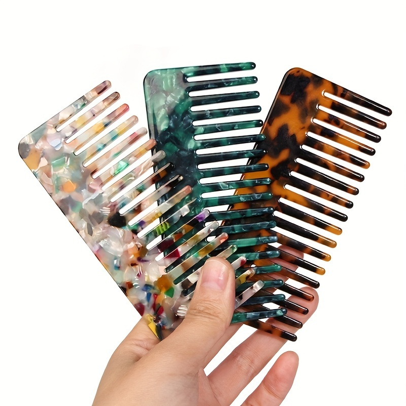 

1pc Vibrant Marbled Hair Comb - Wide Tooth, Plastic Handle, Portable Detangling & Styling Tool For All Hair Types