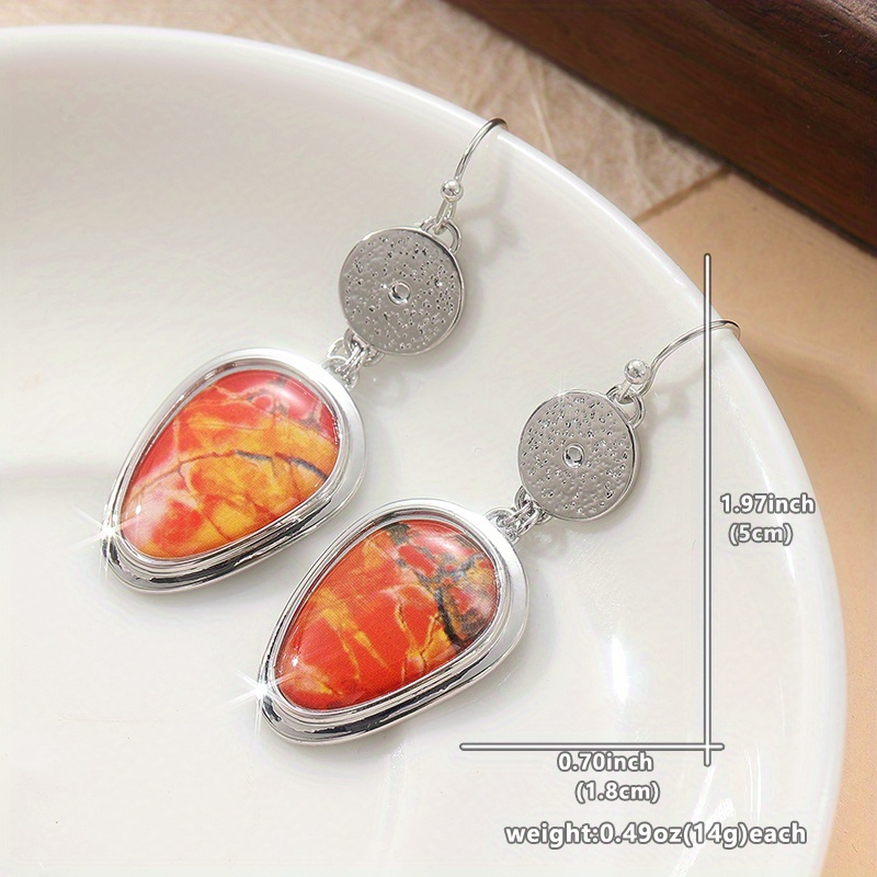 Retro Colored Oval Pendant Earrings