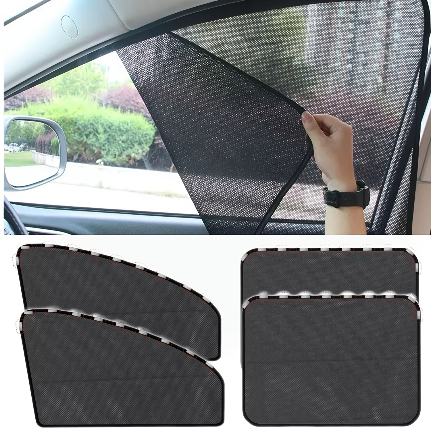 4pcs Magnetic Car Window Sunshades, Featuring Protective And Privacy Screens - Heavy-Duty Mesh Front/Rear Covers, Easy to Install/Remove, Suitable for All Vehicles, Trucks, Suvs - Heat Insulation And Glare Reduction solely for Parking Use
