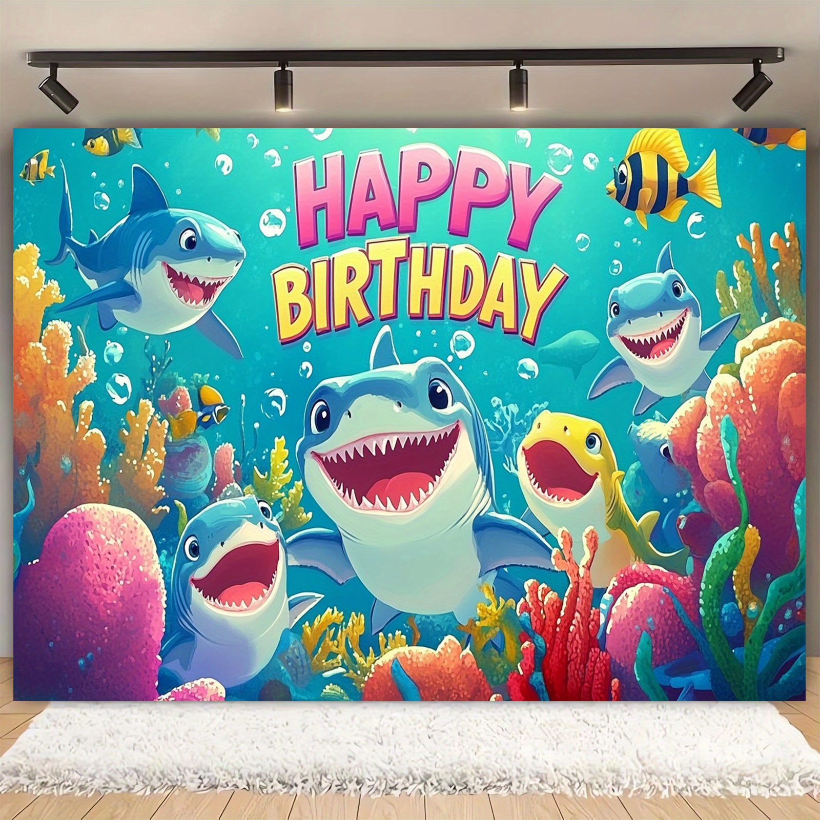 Baby Shark Birthday Banner - Colorful Underwater Theme Party Decoration, Durable & Reusable