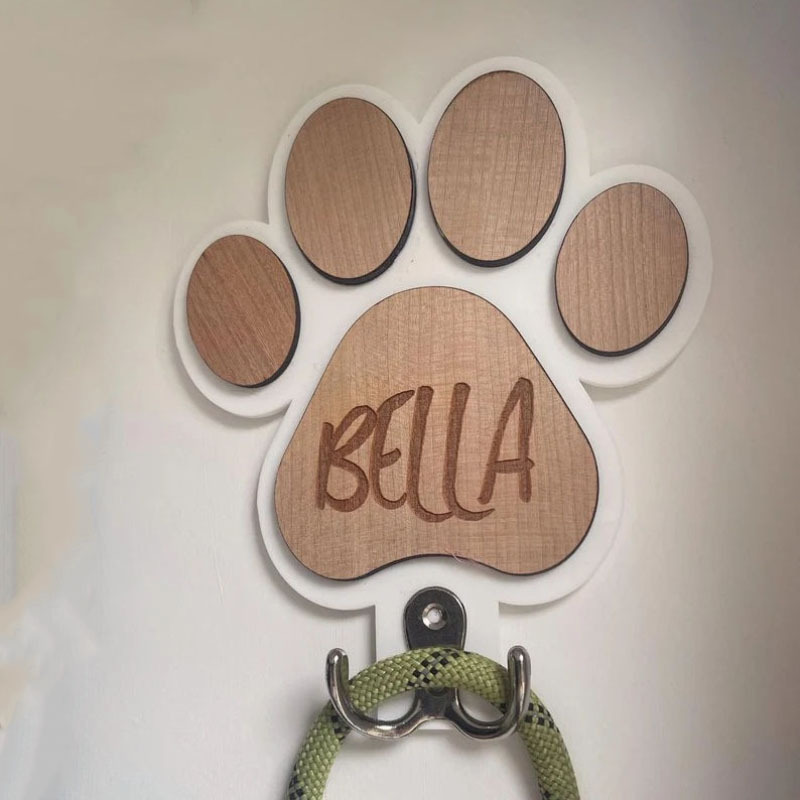 TEMU 1pc Personalized Bone-shaped Wooden Dog Leash Hanger - Custom Engraved Wall Hook For Collars, Coats & Leashes - Durable Wood Material, Paw , Dog