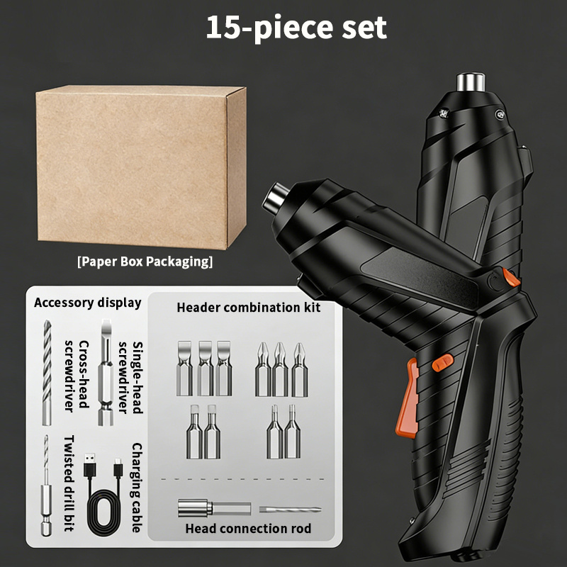 TEMU 47/15pcs Cordless Electric Screwdriver, Screw Gun, Compact Portable Screwdriver Kit For Electric Drill Sets, Adjustable Design, Durable Battery,