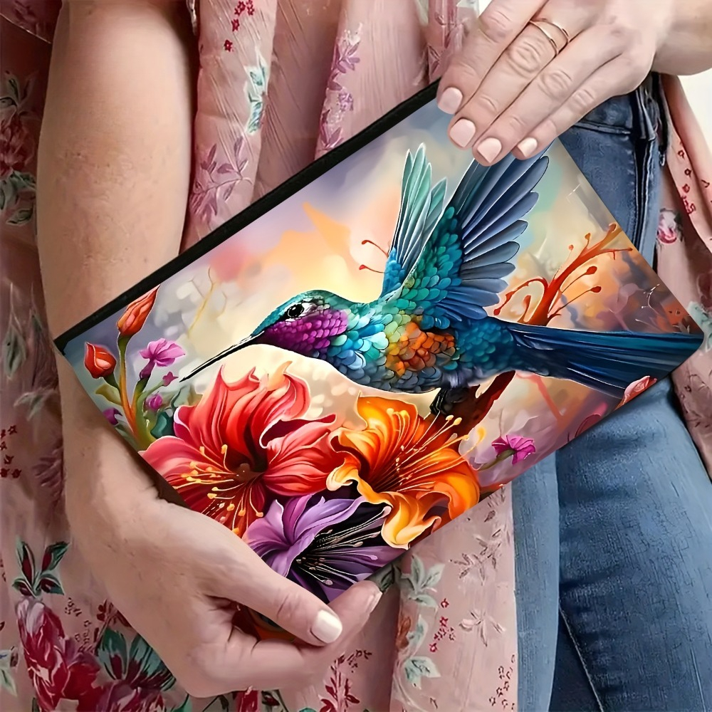 TEMU 1pc Hummingbird Floral Pattern, Multi-functional Travel Double-sided Makeup Bag, Emergency Snack Bag, Durable Zippered Storage Bag, Machine