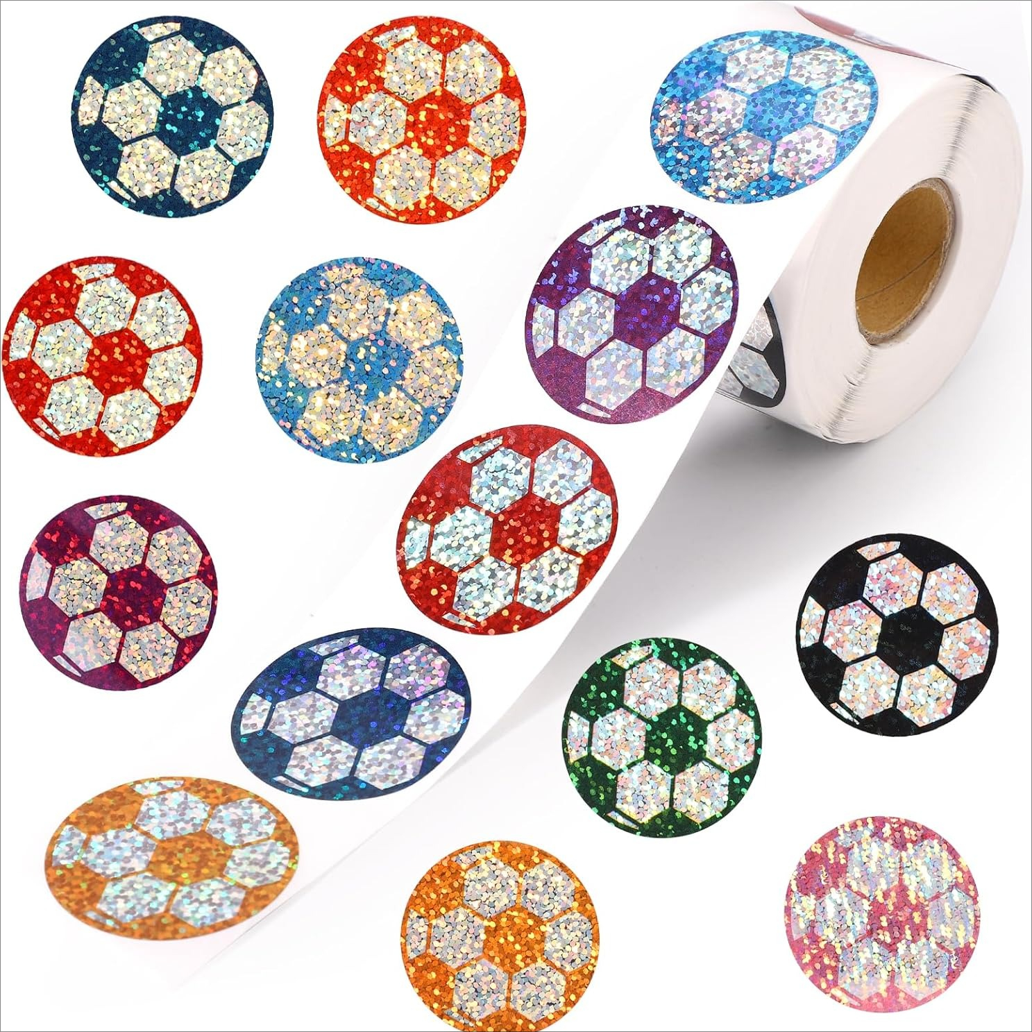 Image of 500pcs Football Stickers Roll, 2.5cm/1in Waterproof Soccer Labels Self-adhesive Sports Theme Decals For Water Bottles Scrapbooks Party Favors Team Supplies Party Decorations
