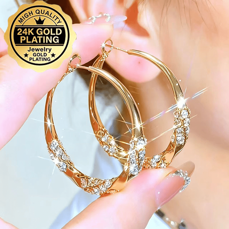 TEMU A Pair Of 24k Gold-plated Fashionable And Elegant Earrings, Stylish And Versatile Ear Accessories With A Sense , Suitable For Daily Wear And