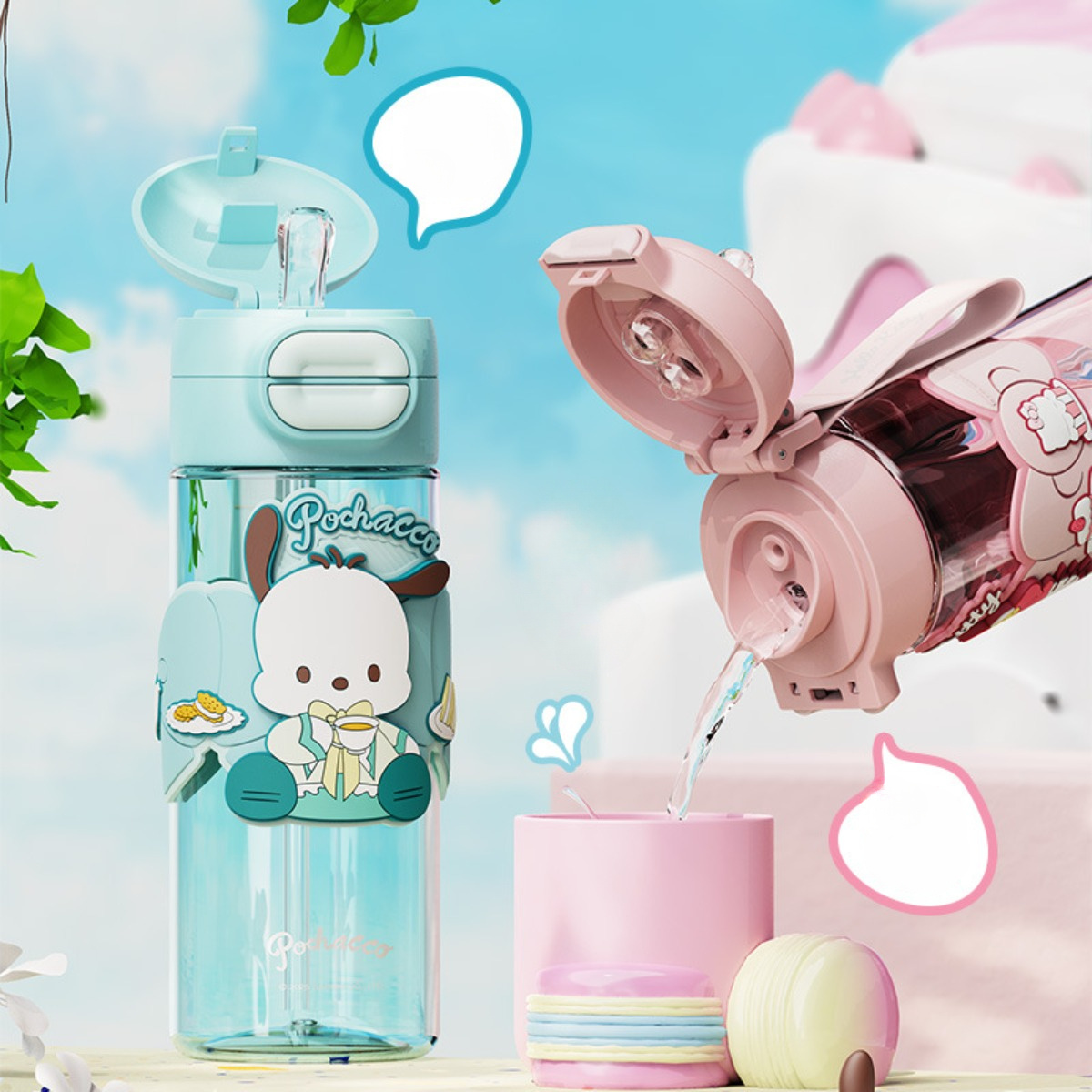 double drink straw bottle cute purple portable plastic cup with clear lid     women featuring   character design Product details 2