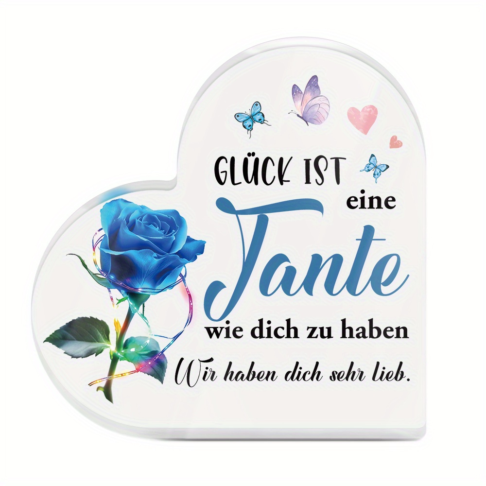 Image of 2d Flat 1pc German Heart Shaped Acrylic Sign Table Decor, Having . You Very Much, Desktop Decoration For Home Room, Gift For Aunt