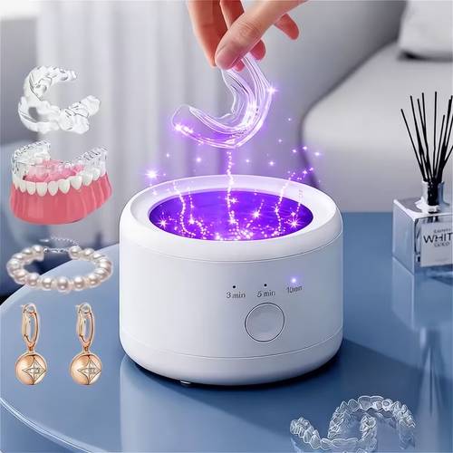 360 high frequency vibrating denture cleaner ultrasonic technology usb charging multi purpose suitable for jewelry eyeglasses makeup brushes razor heads dentures and more halloween christmas