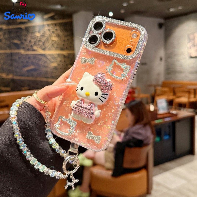 Phone Case - Suitable for Apple 17 Pro Max Phone Case New Iphone 16 Pro Max 3D Rhinestone KT Cat 15 Pro Shimmering Lens Full Coverage Anti-Drop Protective Cover Air Premium Luxury Women'S Xiao 14 Plus