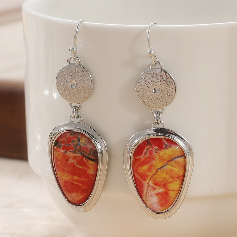 Retro Colored Oval Pendant Earrings