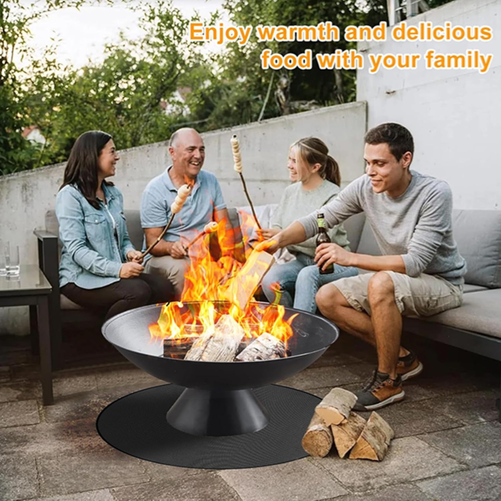 Image of 120x120cm Fire Pit Protective Mat, Black Anti-ember Grill Cover, Portable Storage Bag Included, Full Coverage , Heat Resistant Mat For Garden, Yard, Outdoor Party And Daily Barbecue Activities
