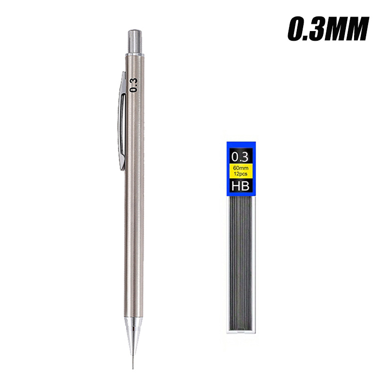TEMU Mechanical Pencil 0.3mm 0.5mm 0.7mm 0.9mm Metal Painting Special Pen With Lead Office Art Supplies