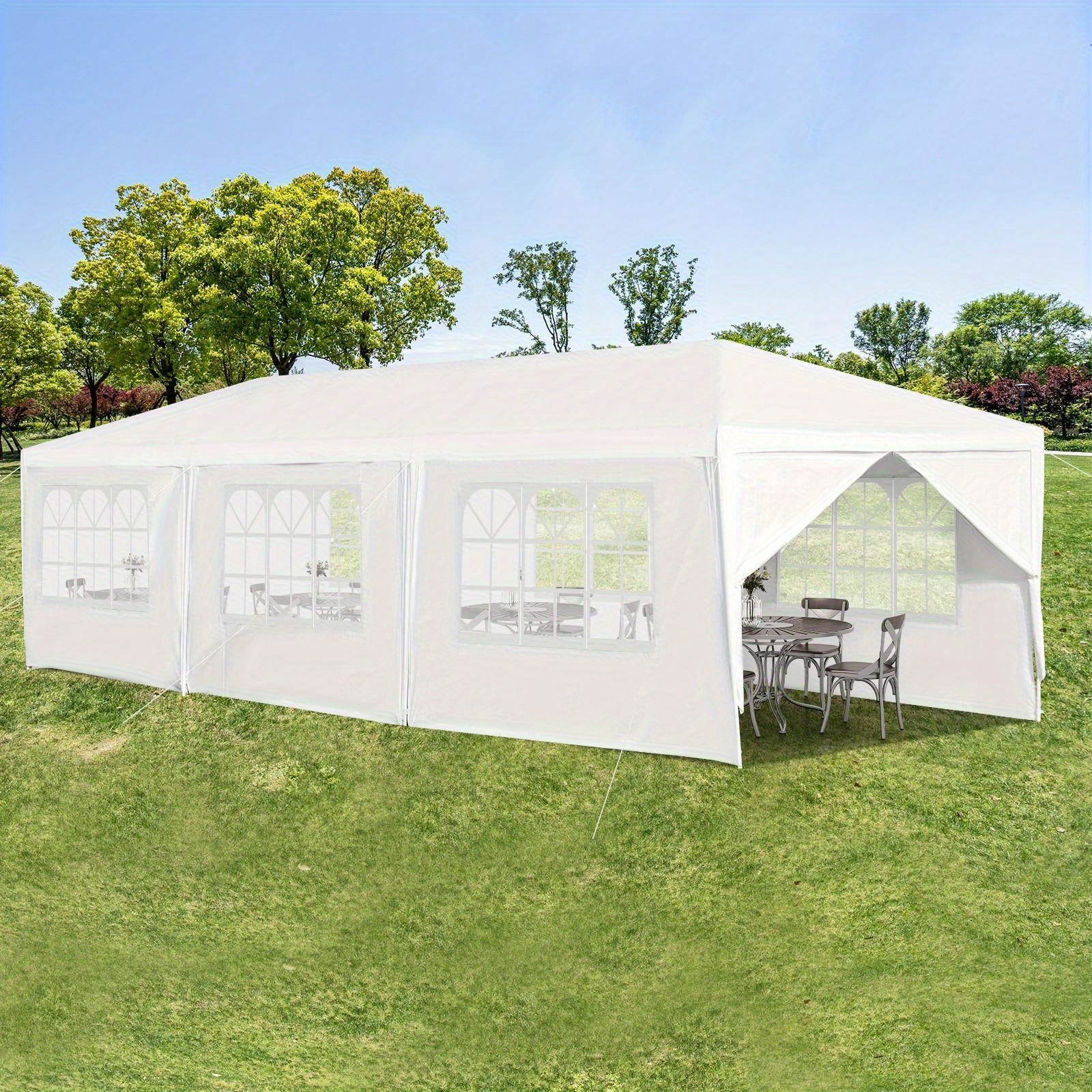 TEMU Tente de fête LIFEZEAL 10" X 20" - Pavillon avec fenêtres et portes, Tente de bâche portable en PE avec murs latéraux amovibles, Idéale pour les
