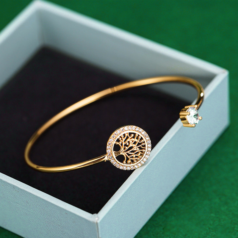 TEMU [Pulsera Árbol de de Lujo] Pulsera Clásica de Lujo Árbol de | de Zirconia Sintética Incrustados, Ocasión Diaria y de
