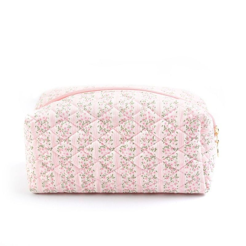 TEMU Petit sac de Cosmétique matelassé à floraux, sac de voyage à fermeture éclair pour soins de , grand sac de rangement portable, sac souple
