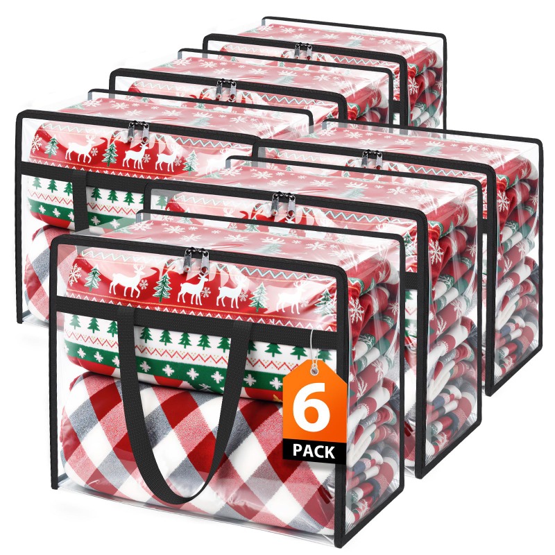 TEMU 6 Pack Clear Clothes Storage Bags, Closet Organizers And Under Bed Storage Containers, Foldable Moving Bags With Zippers For Comforter, Blanket,