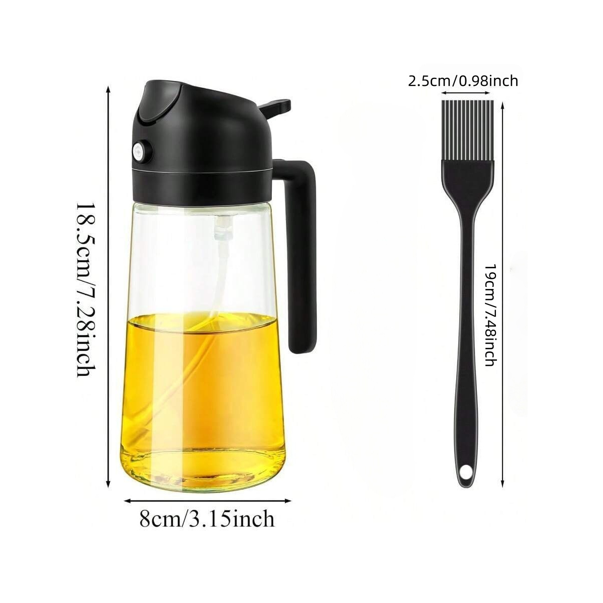 470ml Kitchen 2-in-1 Oil Dispenser And Brush With Leakproof Spray And Pour Functions Heavy Duty Heat Resistant Plastic Easy Clean For Air Fryer Frying Grilling Baking Salad Dressing