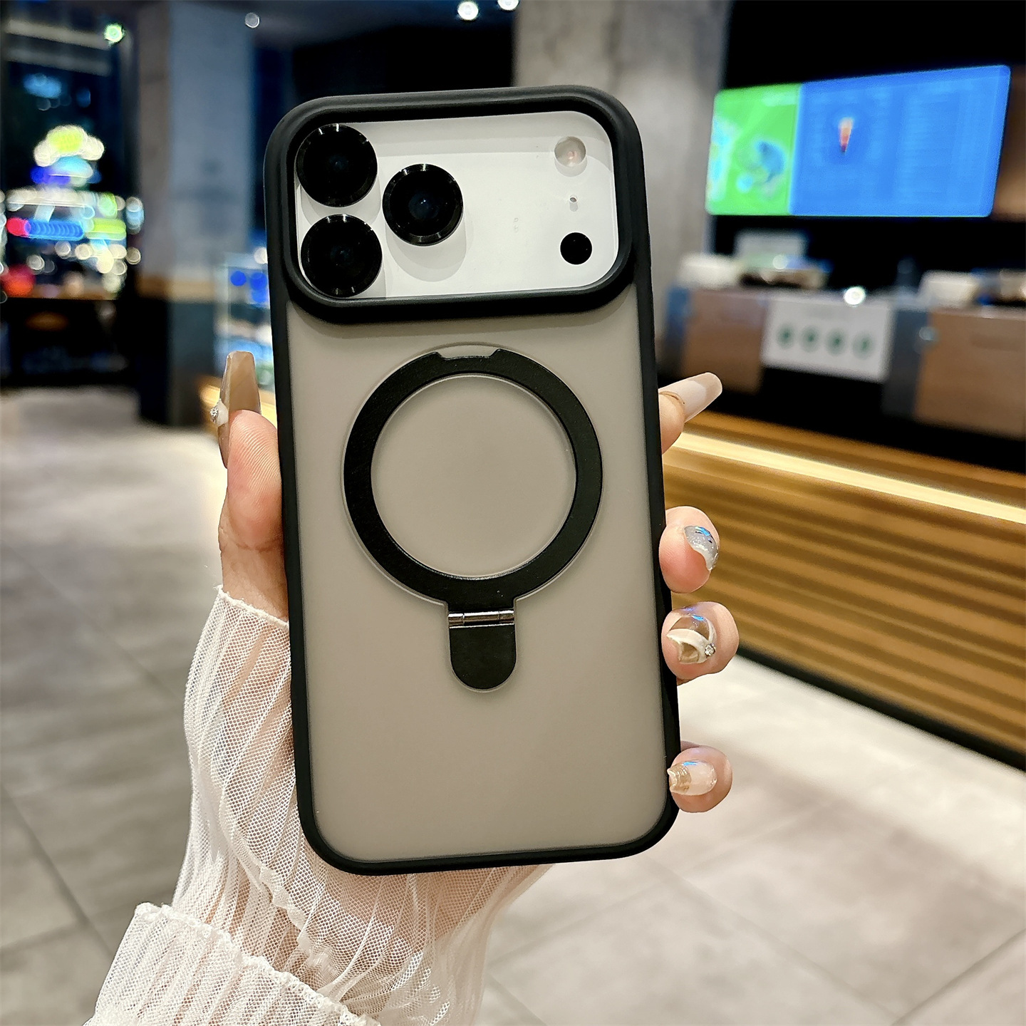 Image of Phone Case: Magnetic Phone Case For Iphone 17/17 Air/17 Pro/17 Pro Max/16/15/14/13//pro/pro Max - Translucent Matte Slim Hard Back With , Built-in Ring Stand, Lens Protector Film, Shockproof Cover