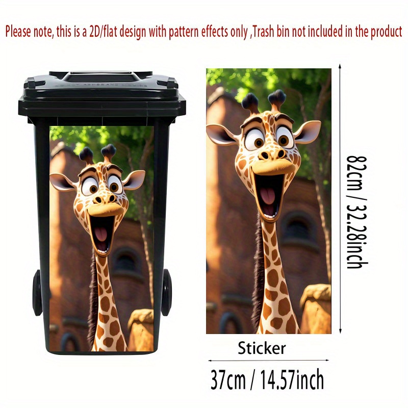 E-shop 2D Flachdruck 1 Stück Mülleimer-Aufkleber, 37×82 cm Verspieltes Giraffen-Design Selbstklebende Tapete für Küchenmülltonnen-Dekoration – Geeignet