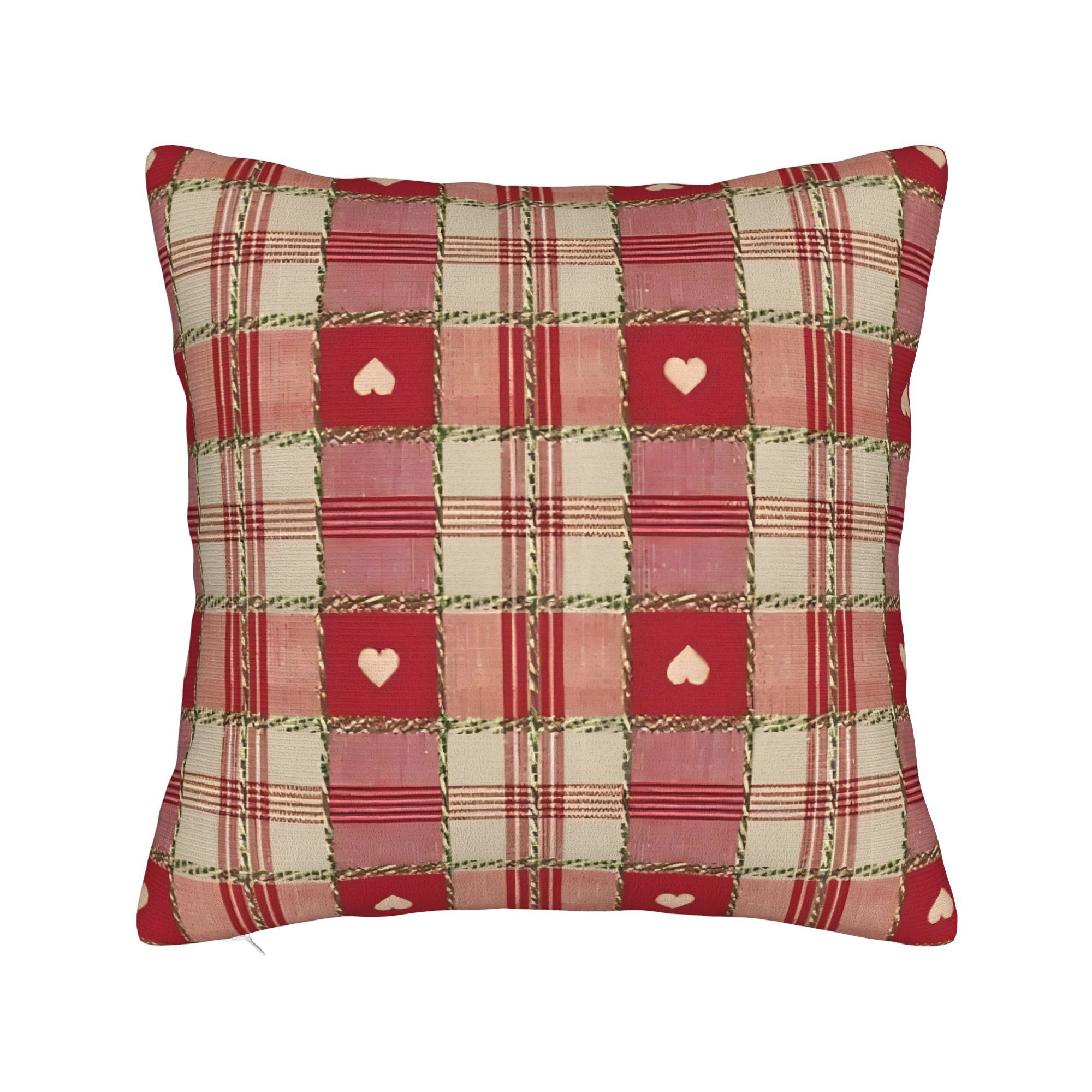 TEMU 1pc, Single-sided Printed Vintage Red Heart-patterned Velvet Throw Pillow, Distressed Fabric Small Heart Print, Vintage Pastoral Valentine's Day