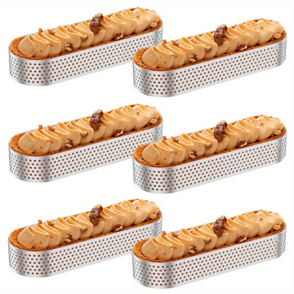 TEMU 6 anillos ovalados para | Molde para pastelería de acero inoxidable antiadherente perforado de 5 pulgadas, mini molde para de frutas resistente