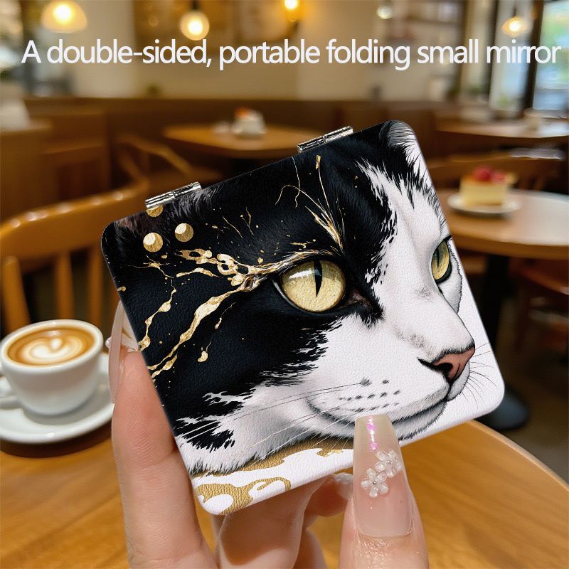TEMU Specchio pieghevole a , e portatile, con un design a gatto con dorati, per il trucco in viaggio, l'uso come specchietto da trucco o come oggetto