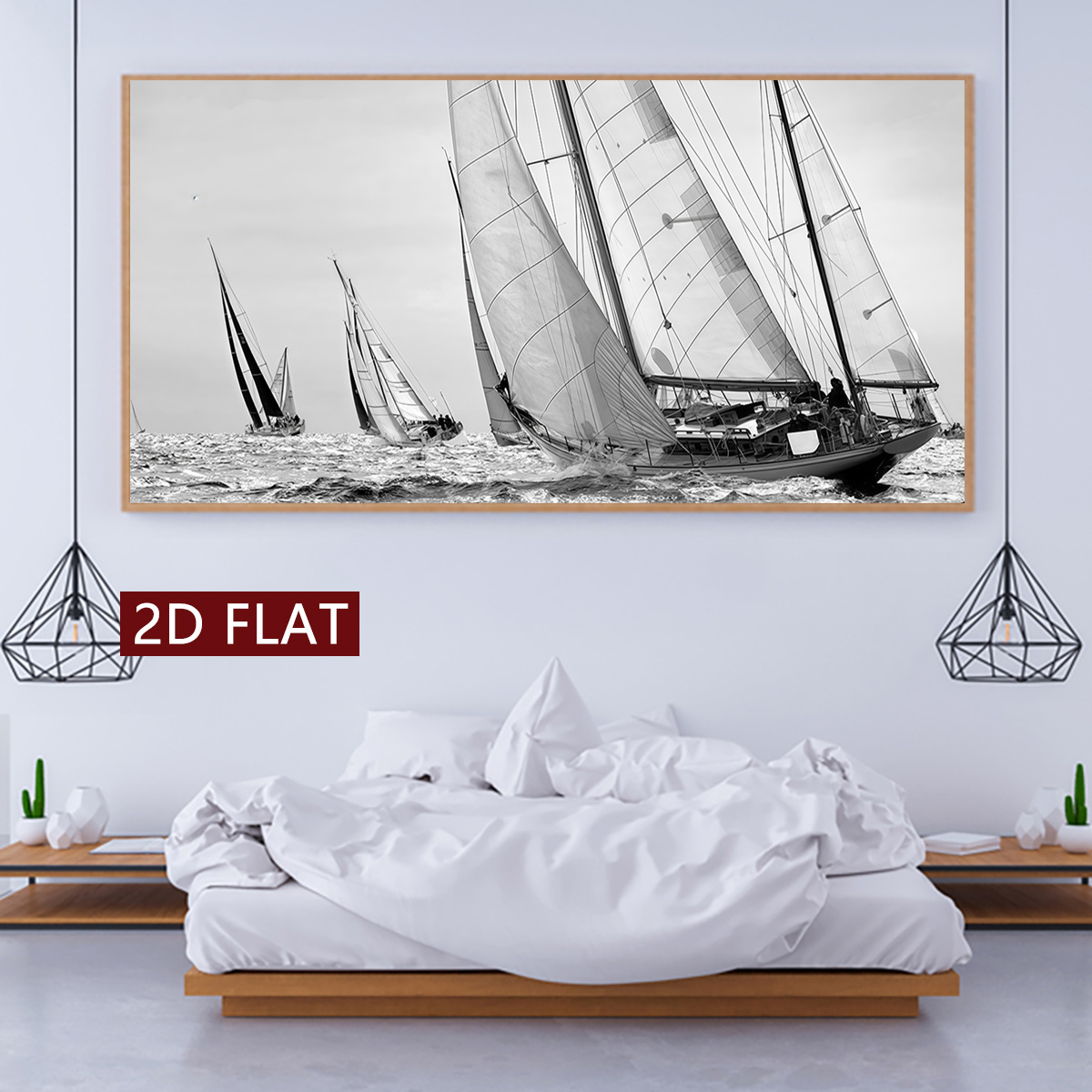 TEMU 2d Flat, 2d Flat, 2d Unframed Canvas Poster Featuring Black And White Images Of Sailing Boats On The Sea, Perfect For Wall Art. This Artwork Is