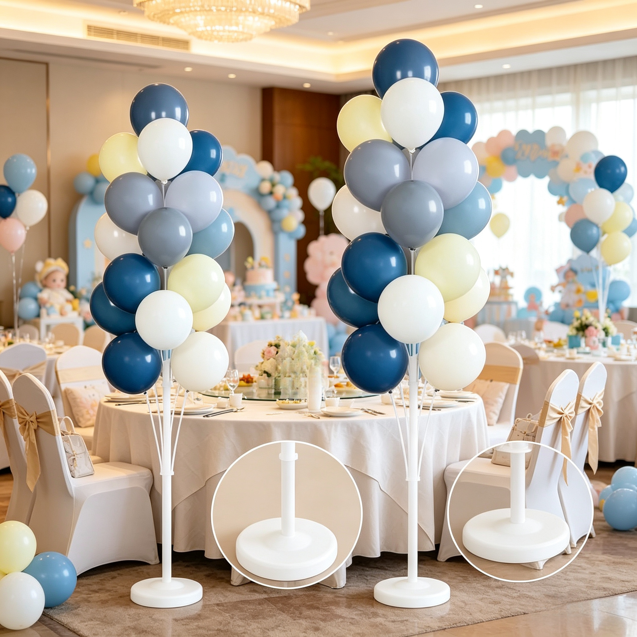 TEMU Set di due colonne per palloncini indipendenti (105 cm, 135 cm, 165 cm), elementi decorativi per palloncini, con base in acqua pesante, capacit�