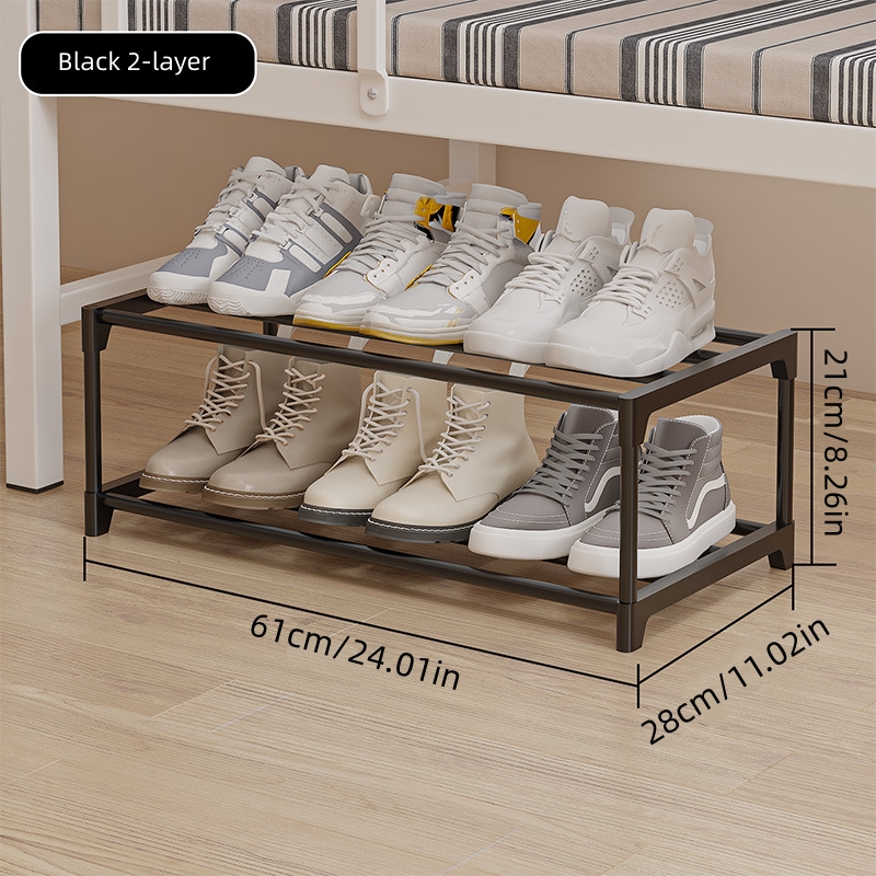 TEMU Practical Two-layer Shoe Rack Under The Bunk Bed, Multifunctional Storage For Shoes And Boots, Made Of Durable Metal And Plastic Components.